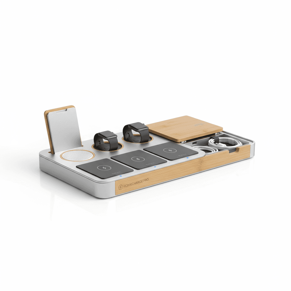 Organisateur Bureau Bambou — Chargeur Sans Fil Qi 15W