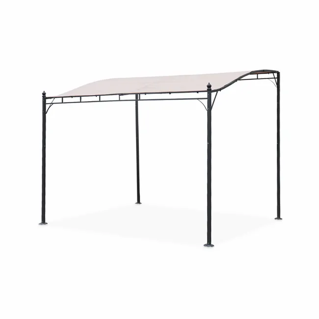 Pergola adossée 3x2.5m - Brestum - Toile beige - Pergola murale BRESTUM 3X2,5M - Image 1